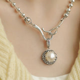 Collier Femme en Argent Sterling Pendentif Perle