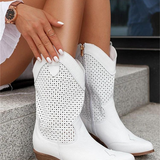 Bottes Cowboy Perforées Talon Bas Style Western Chic