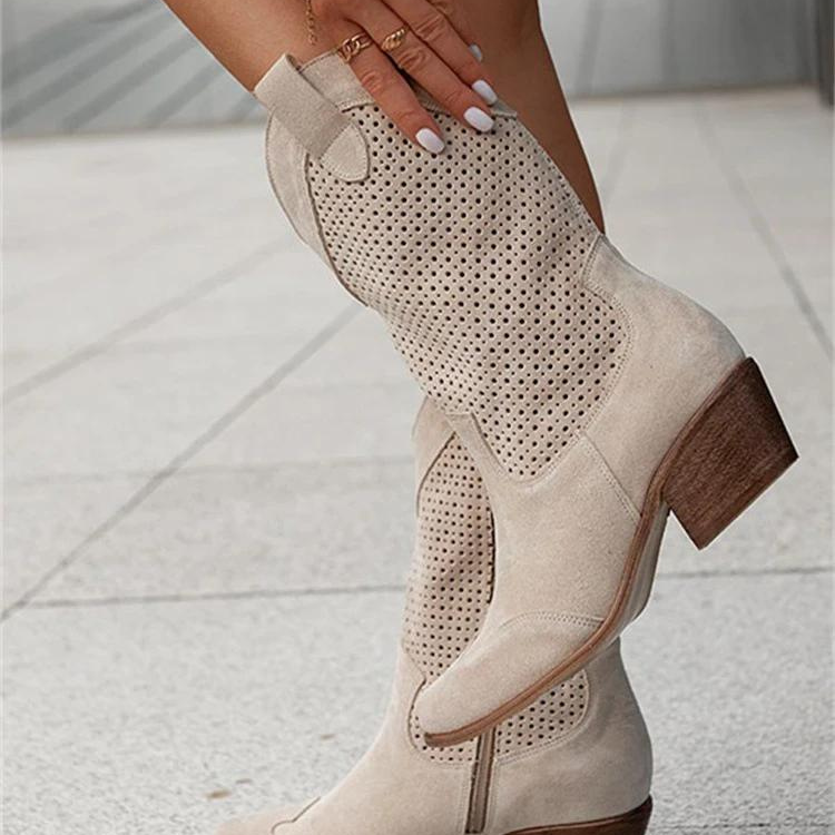 Bottes Cowboy Perforées Talon Bas Style Western Chic