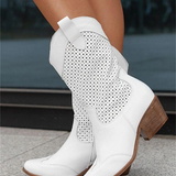 Bottes Cowboy Perforées Talon Bas Style Western Chic