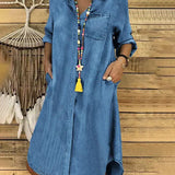Robe Femme Chemise Denim Décontractée Poches