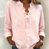 Blouse Unie à Col V Volanté