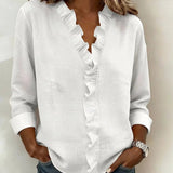 Blouse Unie à Col V Volanté