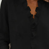 Blouse Unie à Col V Volanté