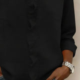 Blouse Unie à Col V Volanté