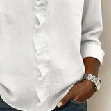 Blouse Unie à Col V Volanté