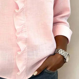 Blouse Unie à Col V Volanté