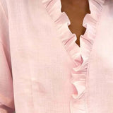 Blouse Unie à Col V Volanté