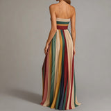 Robe Longue Bandeau à Rayures Multicolores