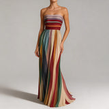 Robe Longue Bandeau à Rayures Multicolores