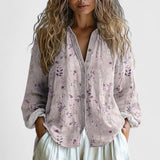 Blouse Imprimée à Col V et Manches Longues