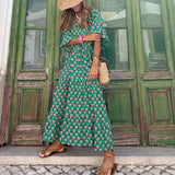 Robe Longue Femme Fleurie à Col V Boutonnée