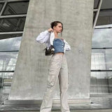 Pantalon cargo taille haute coupe large confortable
