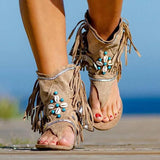 Sandales Bohèmes à Franges et Perles