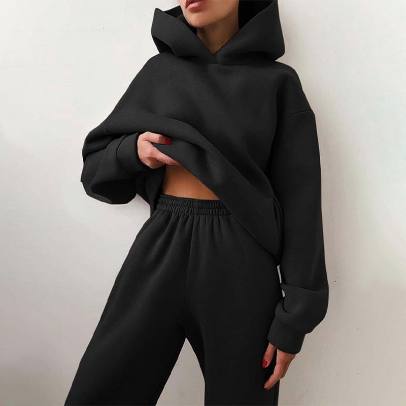 Ensemble Femme Hoodie Court et Pantalon Jogging Confort