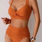 Bikini Femme Taille Haute à Haut Croisé