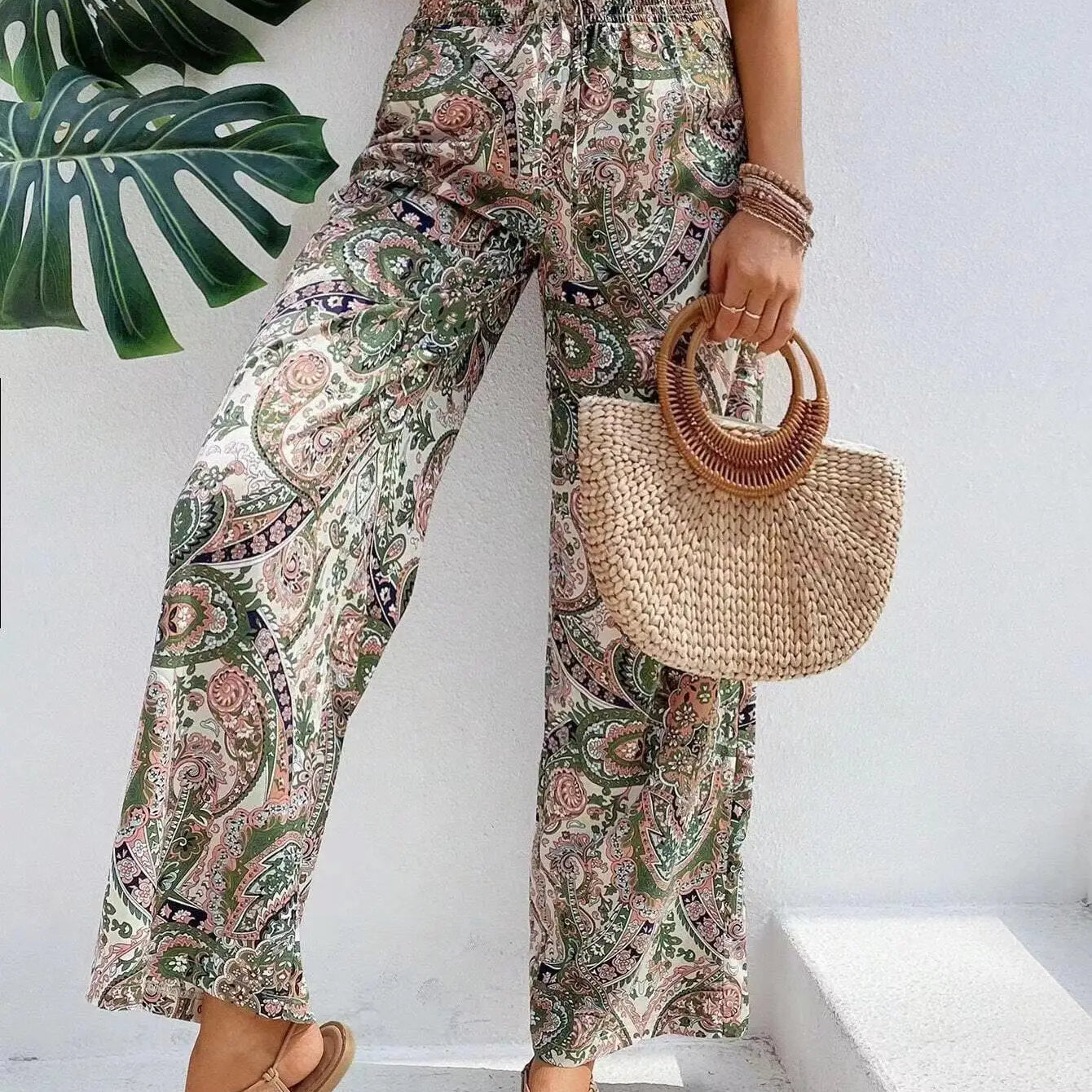 Pantalon Ample à Imprimé Bohème