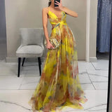 Robe de Plage Maxi Fluide Imprimé Aquarelle Chic