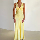 Robe Maxi Satinée Dos Nu Bretelles Élégance Soirée
