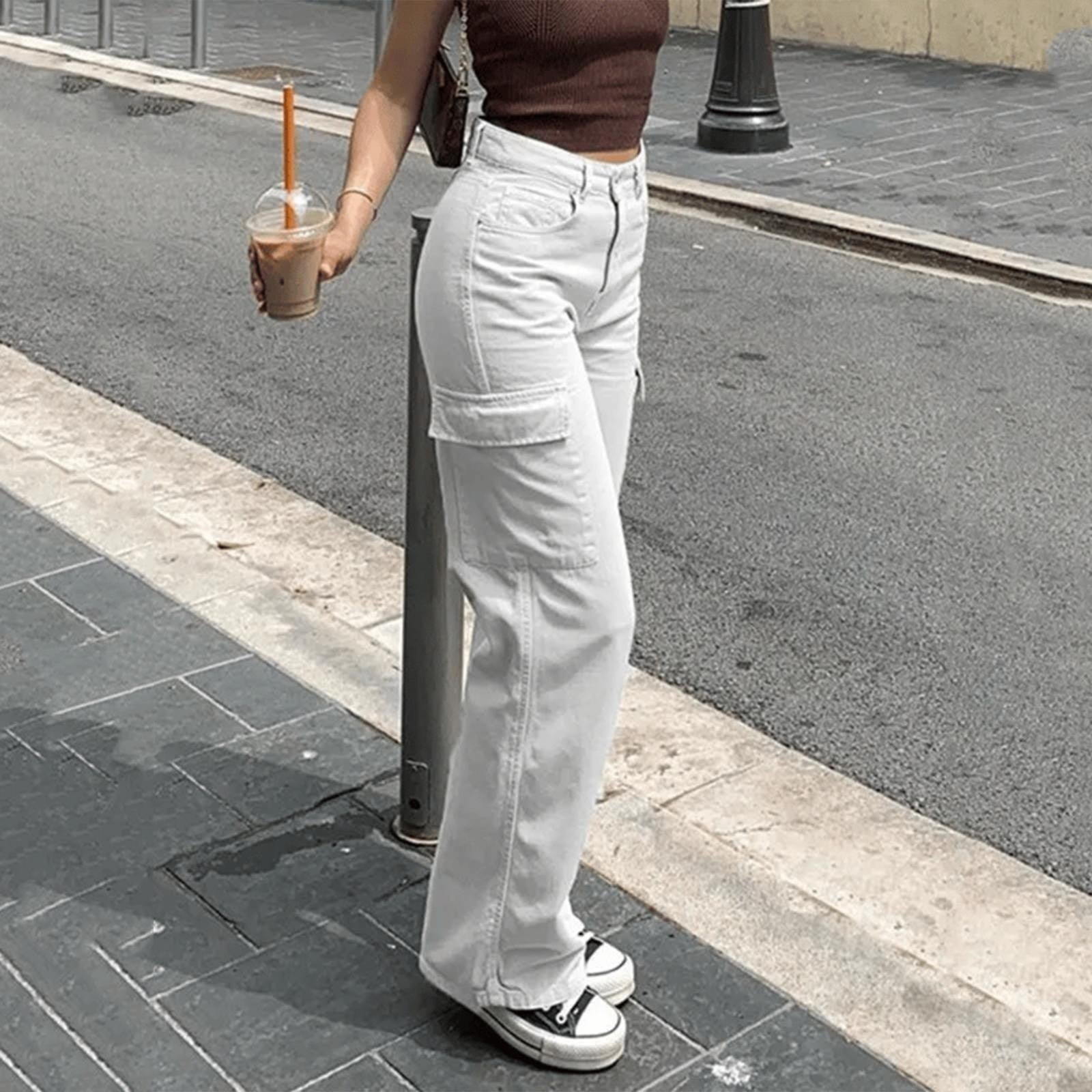 Pantalon cargo taille haute coupe large confortable
