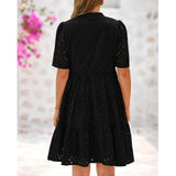 Robe Courte Évasée à Broderie Ajourée