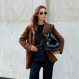 Elegant Læder Blazer Moderne Stil Klassisk Komfort