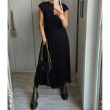 Robe Longue Femme Plissée à Col V
