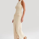 Robe Midi Sans Manches à Boutons