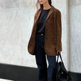 Elegant Læder Blazer Moderne Stil Klassisk Komfort