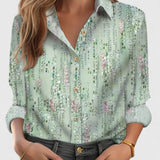 Chemise Fleurie à Col Classique et Manches Retroussées