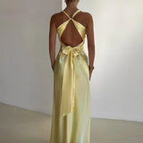 Robe Maxi Satinée Dos Nu Bretelles Élégance Soirée