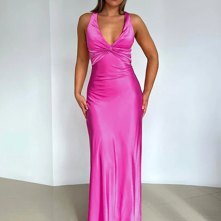 Robe Maxi Satinée Dos Nu Bretelles Élégance Soirée
