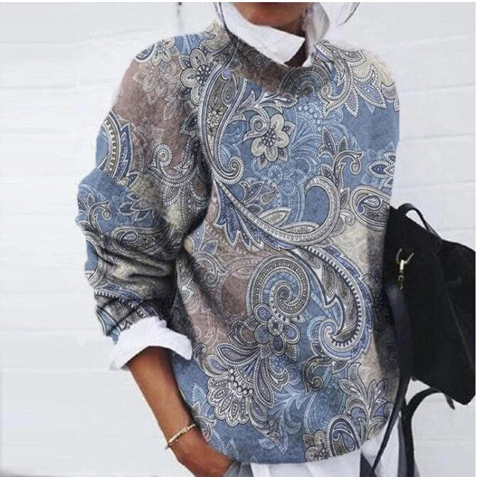Pull Femme Imprimé Floral Artistique – Sweat Élégant Tendance