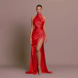 Robe longue femme dos nu à fente haute