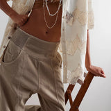 Pantalon lin coupe droite taille haute léger été