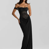 Robe Longue Dentelle Bardot Élégance Raffinée