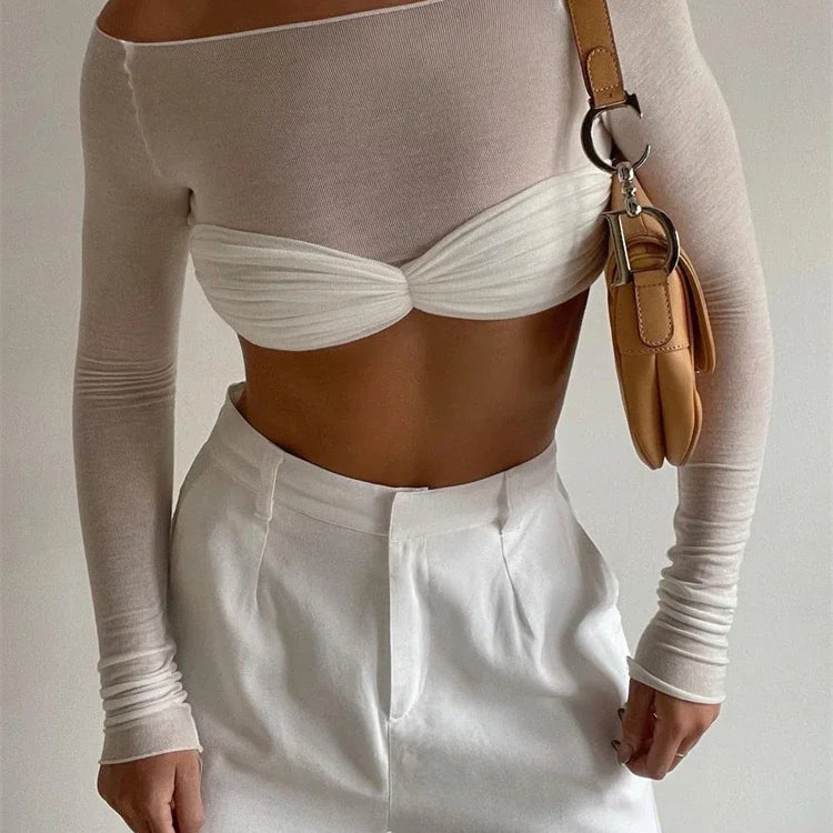Top Transparent Épaules Dénudées Coupe Ajustée Chic
