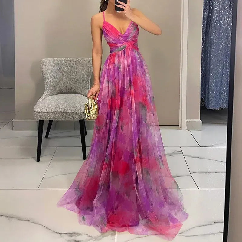 Robe Maxi Fluide Imprimé Aquarelle Élégance Été