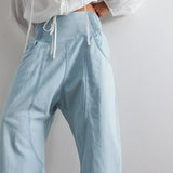 Pantalon lin coupe droite taille haute léger été