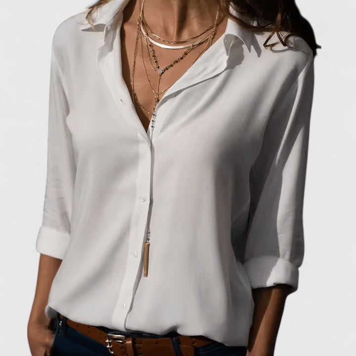 Blouse Fluide à Col V et Manches Longues