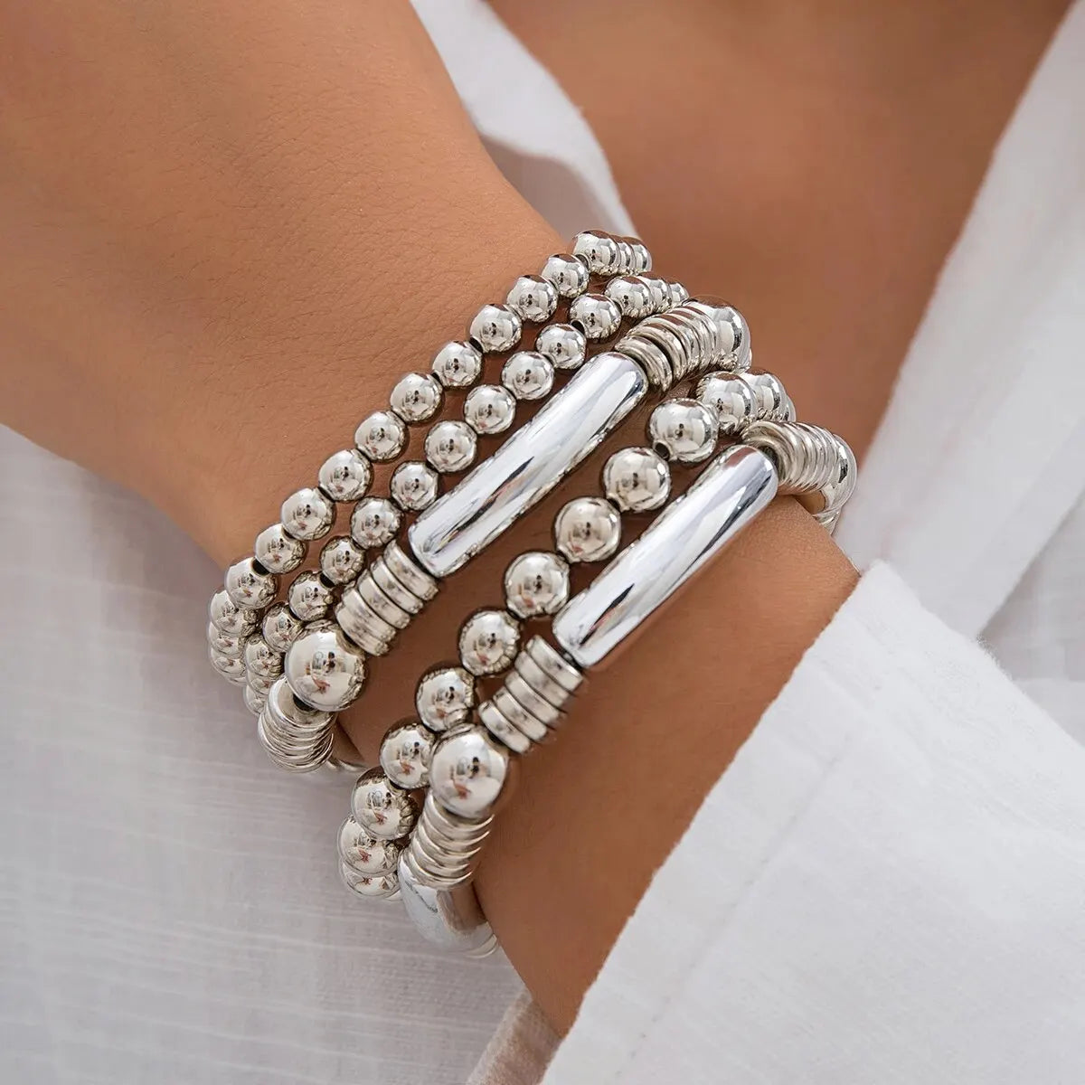 Lot de 5 bracelets femme en perles élastiques
