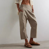 Pantalon lin coupe droite taille haute léger été