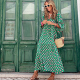 Robe Longue Femme Fleurie à Col V Boutonnée