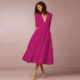 Robe Midi Évasée Décolleté V Sans Manches Élégance