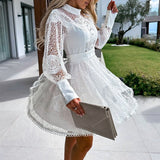 Robe Courte Femme en Dentelle à Manches Longues