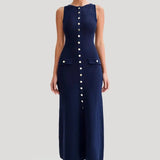 Robe Midi Sans Manches à Boutons