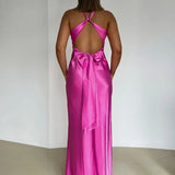 Robe Maxi Satinée Dos Nu Bretelles Élégance Soirée