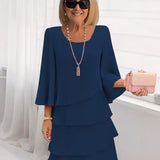 Robe Mi-Longue Élégante Bleue Marine Femme
