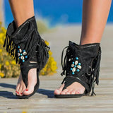 Sandales Bohèmes à Franges et Perles
