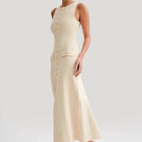 Robe Midi Sans Manches à Boutons